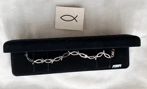 Vintage Sterling Silver 925 Ichthys Fish Christian Symbol Bracelet 7.5" in Box - Picture 1 of 5