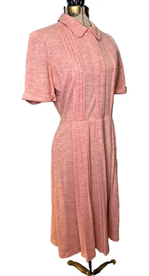 Vestido a medida vintage años 50 jaspeado tejido lana rosa plisado lámpara cariño M Foto 1 de 4
