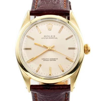 Mens Rolex 14K Gold Shell Oyster Perpetual Watch Silver Dial 1024 - Image 1 of 4