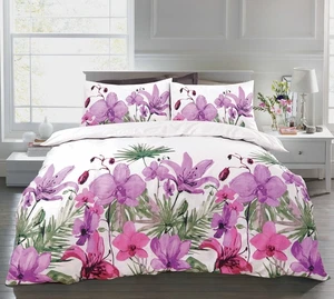 Luxury Lily Flower Duvet Cover Bedding Set with Pillow Cases All Sizes Available - Picture 1 of 9
