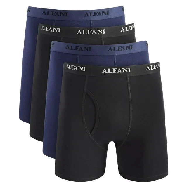 Paquete de 4 calzoncillos boxer ALFANI azul marino y negro 100 % algodón con mosca ropa interior NUEVO XL Foto 1 de 1