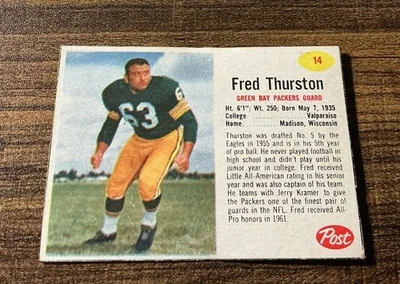 1962 Post Football #14, Fred Thurston, Green Bay Packers, Ex-Mt - Image 1 of 2