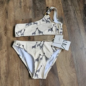 ZARA Girls Swimsuit Giraffe Print Asymmetrical Bikini Set Top 8–9/ Bottom 9-10 - Picture 1 of 6