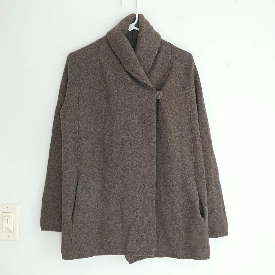 Adrienne Vittadini Cárdigan Suéter Mujer S Marrón Lana Yak Chal Cuello Bolsillo Foto 1 de 4