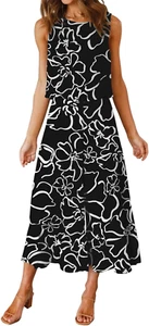 Women'S Summer 2 Piece Outfits round Neck Crop Basic Top Cropped Wide Leg Pants - Picture 1 of 12