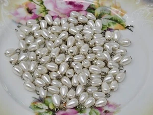 168 pcs 5mm x 8mm Teardrop White Pearl Beads Plastic Pearls Silver Metal Loop - Picture 1 of 2