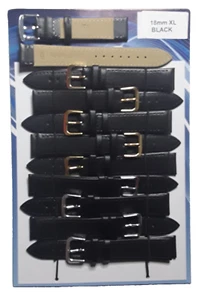 Großhandel Restposten: - 10 Stück - extra lang - 18 mm - schwarzes Leder - Uhrenarmbänder. - Bild 1 von 1