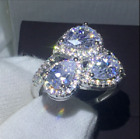 2,50Ct Lab Created Gruszka Diament 3-kamienny pierścionek zaręczynowy 14K białe złoto wykończenie