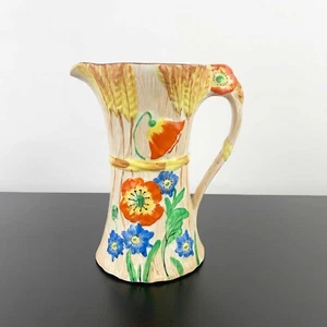 1930s Falcon Ware art deco jug Hand painted poppies and wheat majolica pitcher - Picture 1 of 9