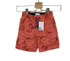 NWT BODEN 5Y Baked Coral Beach Scene Pull On Short Boy - Picture 1 of 4