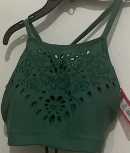 Xhilaration Women’s Eyelet High Neck Bikini Swim Top Olive Size 16W NWT - Picture 1 of 6
