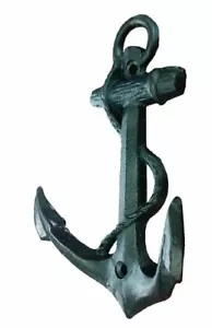 BLACK CAST IRON ANCHOR AND ROPE - HAT & COAT WALL HOOK / KEY HOLDER - 168x100x35 - Picture 1 of 4