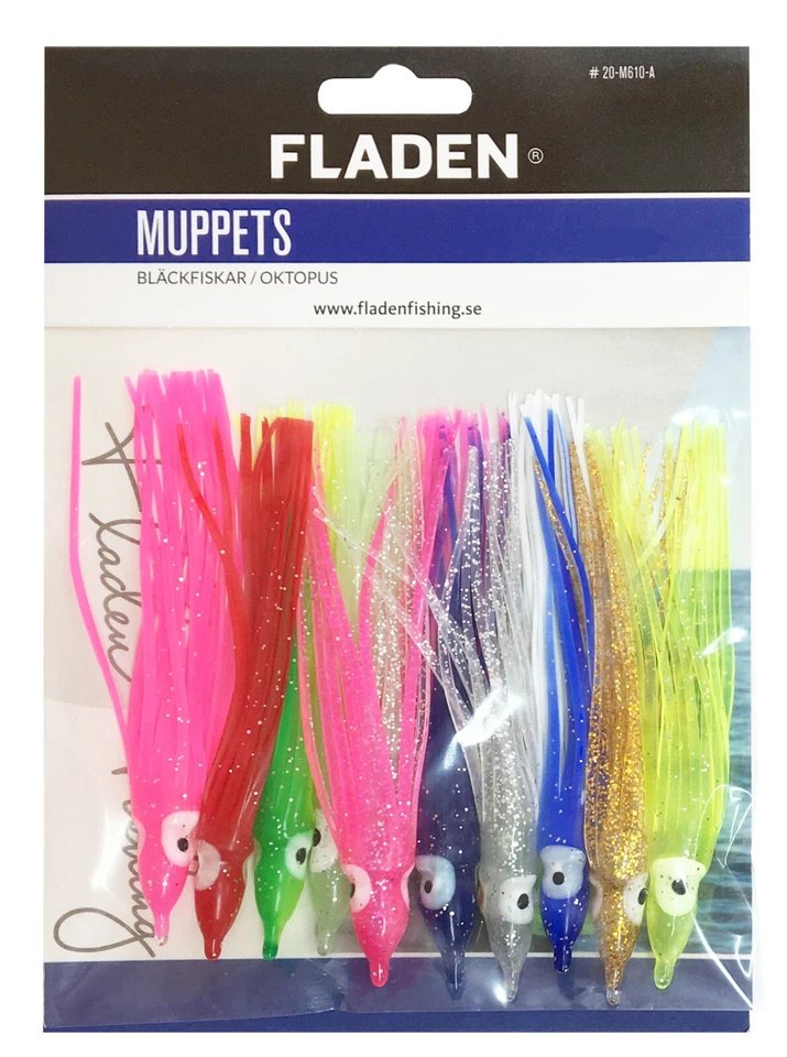Fladen Assorted Colour Squid Muppet Lures 12cm X 10 Boat Sea Fishing