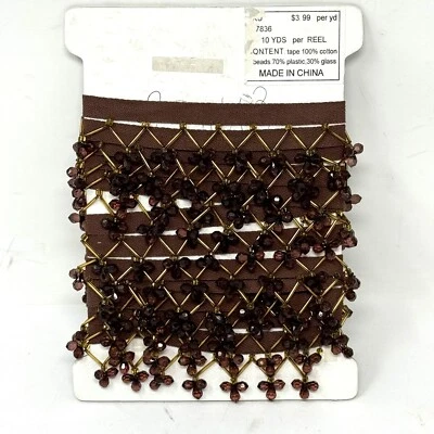 NOVO acabamento pendurado com miçangas de ouro marrom 3,6 jardas - Imagem 1 de 4