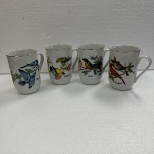 4 John James Audubon Porcelains 1985 Bird Mugs Cups Blue Jay Cardinal Robin VGUC - Picture 1 of 19