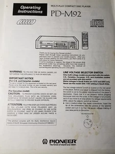 PIONEER PD-M92 INSTRUCTON MANUAL(COPY) - Picture 1 of 1