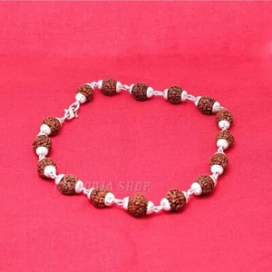 Panchmukhi Rudraksha with Serling Silver Cap Bracelet OmPoojaShop - Picture 1 of 2