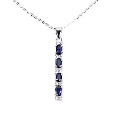 925 Sterling Silver Necklace Oval Blue Sapphire 5x3mm Natural Gemstone Jewelry - Image 1 of 4