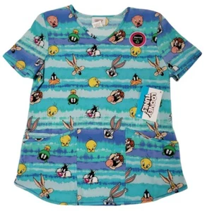 Looney Tunes Bugs Bunny & Friends Tie Dye V Neck Medical Scrub Top Women's XL - Picture 1 of 6