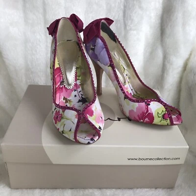 Bourne Shoes Size 4 EUR 37 Pink Floral Peep Toe Wedding Occasion Party Heels - Image 1 of 4