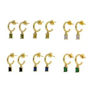 Pendientes Baguette en plata chapado en oro con circonitas de colores - Imagen 1 de 1