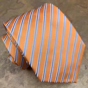 Corbata Puccini Naranja Azul Plata Cuello a Rayas Seda Hecha a Mano - Imagen 1 de 6