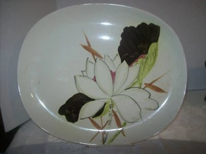 VINTAGE RED WING LOTUS FLOWER 112.75" OVAL SERVING PLATTER HAND PAINTED. - Picture 1 of 3