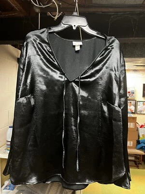 ⚡️Blusa de satén acampanada de manga larga para mujer Ava & Viv - negra (talla XXL) Foto 1 de 4