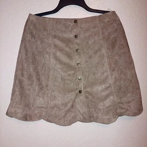 Blue Rain Faux Suede A Line Tan Skirt Scallop Hem. Size Large - Picture 1 of 10