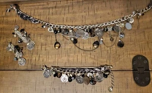 ALL SAINTS MIXED METAL MEDALLION Charm Necklace Bracelet Earrings Set Owl - Picture 1 of 16