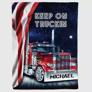 Personalized Truck Blanket Custom Truck US Flag Blanket, Custom Truck US Flag - Picture 1 of 6