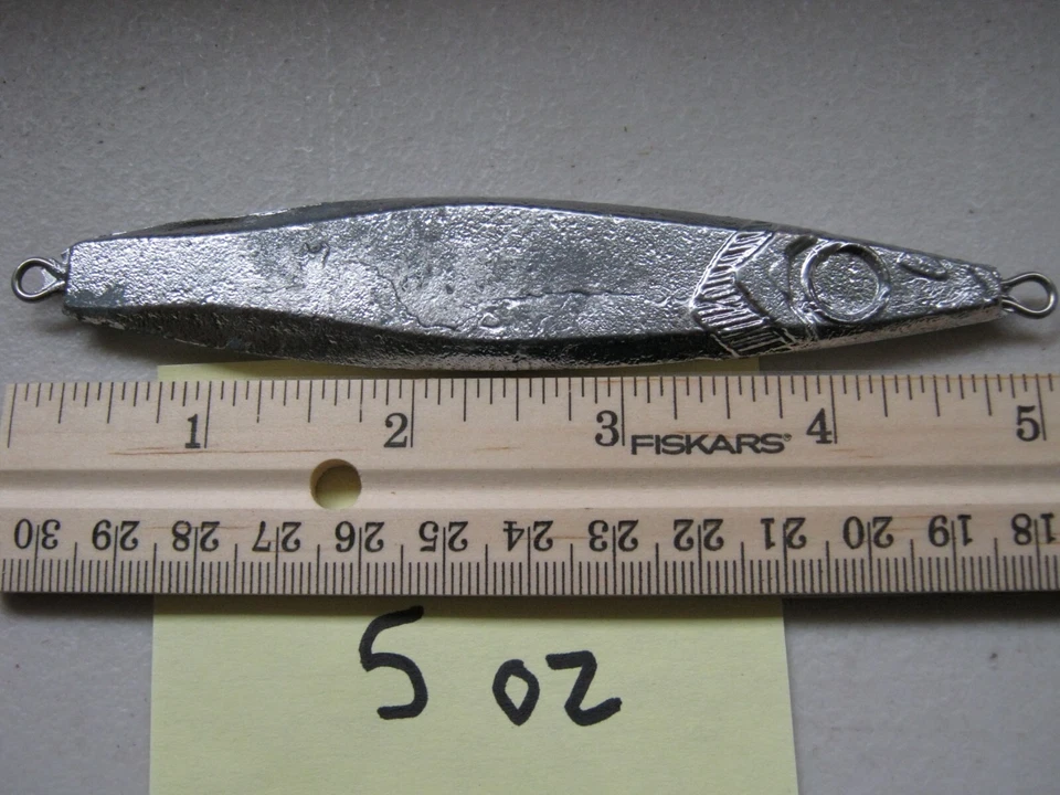 10 - 5 OZ FLUTTER FISHING SPOONS JIGGING CASTING LEAD SLAB  FRESH & SALT WATER. - Image 1 of 1