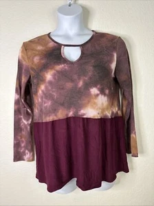 Poof Damen Übergröße 1X weinrot Batik Thermo Schlüsselloch Oberteil Langarm - Bild 1 von 9