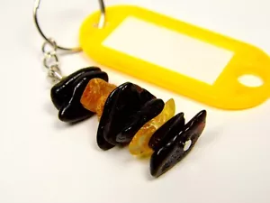 Baltic Amber Keychain Keyring Pendant Yellow With Plastic ID Tag Name Label 1208 - Picture 1 of 8