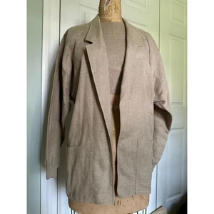 Vintage 90s Y2K Liz Claiborne Taupe Rustic Linen Blazer Jacket Pockets Sz S - Picture 1 of 16