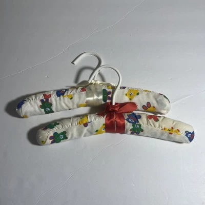 2 Vtg Padded Fabric BABY HANGERS w/ Teddy Bear Quilted Nursery Infant Child Kids - Image 1 of 4