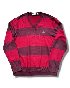 Lacoste Red Striped V-Neck Jumper - Men’s Size UK XXL - Picture 1 of 7