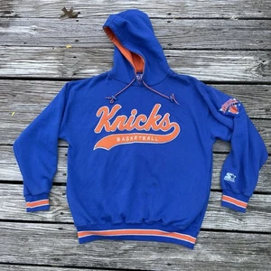 RARE VTG 90s NBA NEW YORK KNICKS STARTER HOODIE SWEATSHIRT SCRIPT LOGO SIZE L - Picture 1 of 8