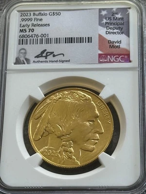 2023 $50 .9999 Gold Buffalo Early Releases NGC MS70 DAVID MOTL ¡FIRMADO A MANO! Foto 1 de 4