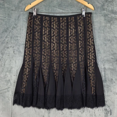 Womens Skirt 10 Petite Black Witch Fairy Grunge Goth Whimsigoth Floral Lace Midi - Image 1 of 4