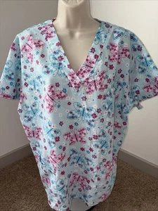 Just Love 3X Women’s Scrub Top Short Sleeves BLUE PIUNK - Picture 1 of 3