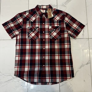 Levi's Mens L Western Shirt Multicolor Plaid Short Sleeve Pearl Snap Cowboy-NWT - Picture 1 of 7