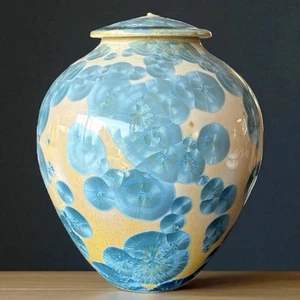 Crystalline Glaze Lidded Ginger Jar Vase Studio Pottery Signed Dan Ishler 8.75” - Picture 1 of 15