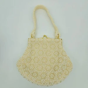 Cartera de noche vintage Corde Bead de Lumured marfil crema cierre de broche - Imagen 1 de 10