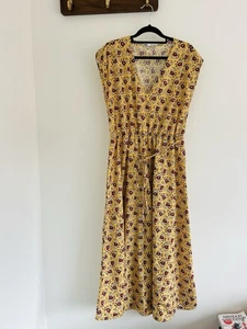Zara Long Yellow Dress Floral Size Large Sheer Summer Spring Cocktail Beach - Picture 1 of 6