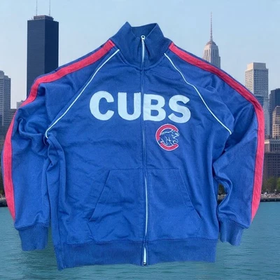 Jaqueta Chicago Cubs Majestic Athletic masculina azul e vermelha grande - Imagem 1 de 4