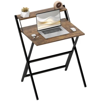 HOMCOM 70 cm Folding Computer Desk for Small Spaces Bedroom Rustic Brown - Image 1 of 4