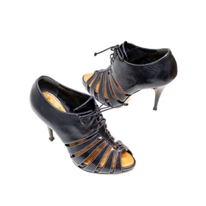 Giuseppe Zanotti Stiletto Black Leather Lace-Up Cutout Peep-Toe Heels SZ:6.5US - Picture 1 of 10