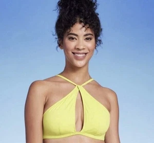Top bikini Shade & Shore con ferretto buco della serratura taglia 34DD verde brillante/giallo - NUOVO - Foto 1 di 8
