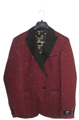 $488 NWOT Men's 42 MACEOO Ceremonial Red Glitter Peak Lapel Dinner Jacket - Image 1 of 4